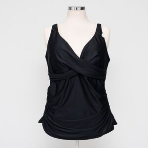 ARTESANDS - Black Ruched Cross-Front Tankini Top